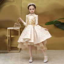 Girls temperament princess dress high-end girl long-sleeved gauze childrens host evening dress costume spring and autumn