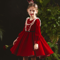 Flower girl wedding little girl evening dress childrens princess dress foreign fashion show Red birthday piano costume spring and autumn