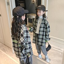 Girl Plaid Shirt Long Sleeve Spring CUHK Tong Han Edition Foreign Air Loose Casual Jacket Children Spring Summer Clothing Lining Clothes
