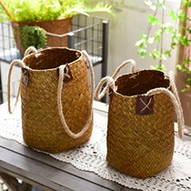 Vegetable basket pastoral Straw flower basket flower pot dry flower basket hand-woven storage basket rattan bamboo living room decoration