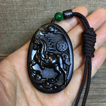 Black sandal carved twelve zodiac hanging wooden belong to a mouse horse pingan male necklace pendant