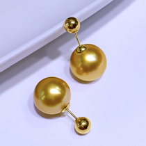 11-12mm Nanyang natural thick golden sea water Pearl 18K gold double bead earrings detachable female strong light earrings