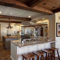 Solid wood whole cabinet American villa open kitchen island platform custom quartz stone countertop whole house custom B21
