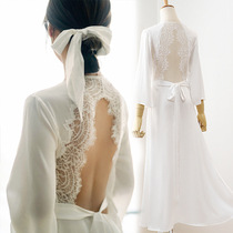  Sexy home clothes Pajamas Bridesmaids Bridesmaids Wedding bride French beautiful back lace morning gown nightgown long customization