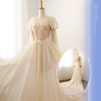 Morning gown woman bridal knot wedding senior sensation long style pyjamas little crowns morning gown sleepwear and lavish lace harness two sets