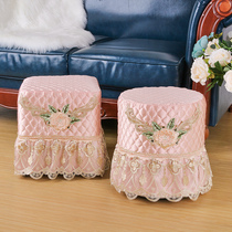 European stool cover all-inclusive square shoe stool set fabric lace embroidery dressing stool dust cover round stool cover