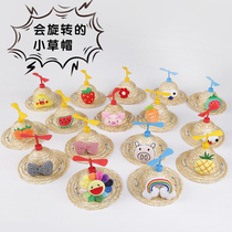 Pet dog hat cat headdress cute headgear dog straw hat bamboo dragonfly cat birthday small dog Corgi helmet
