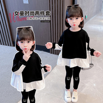 Korean baby Autumn clothing 2021 New Girls spring and autumn clothing two-piece foreign style childrens fashion suit Net red clothes