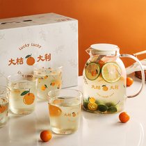 Blue Lotus Large Italian Kettle Teapot Glass Cold Water Pot Suit High Temperature Resistant Gift Box Cool Water Pot Cup Cool Water Cup