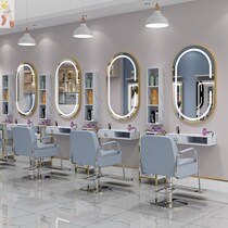 Barber shop mirror table hairdressing shop mirror hair salon special LED with lights Net red wall-mounted simple European style hair cutting mirror