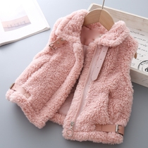  Girls Lambswool thickened and velvet vest jacket Childrens clothing 2019 autumn and Winter new plush vest girls keep warm