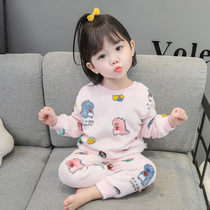 Baby girl autumn and winter pajamas thin velvet girl flannel suit children Winter coral velvet home clothing two-piece Winter
