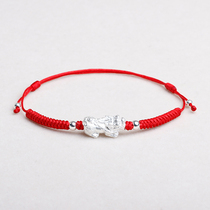 Sterling silver brave anklet mens and womens style Zhaozhu hand-woven couples red rope simple foot rope