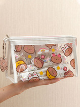 Transparent large capacity pencil bag female ins Japanese girl simple junior high school girl cute high-grade stationery box