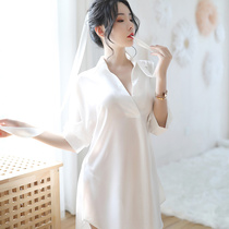 (Genuine Silk) Sleepwear Lady Spring Summer 2022 New Slim Fit Sauna Silk Pure Desire Sexy White Shirt Sleeping Dress
