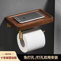 Solid wood mobile phone toilet paper rack toilet gold wire drawing toilet paper holder black walnuts wood toilet paper box paper box