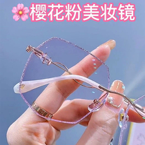 Little Red Book Color Diamond Trimmed Rimless Glasses Women can be equipped with degrees Myopia Eye Frame Net Red Korean Tide