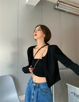 Black Long Sleeve Knit Small Cardiovert Woman Fit Summer Outfitting Short Sunscreen Clothing Slim Fit for a jacket Jacket Jacket