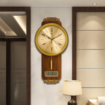 New Chinese wall clock living room clock home fashion creative atmosphere light luxury solid wood art clock swing quartz clock