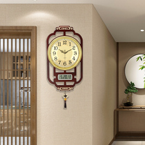 New Chinese calendar wall clock watch living room household fashion light luxury simple solid wood wall creative decorative clock