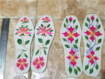 Old embroidered shoe mat 6 flowers
