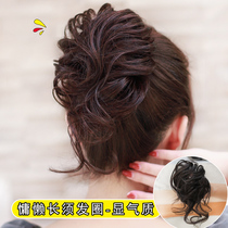 Full real hair head flower hair ring ball head wig Female fluffy natural long beard Cheongsam plate hair bag wig headdress