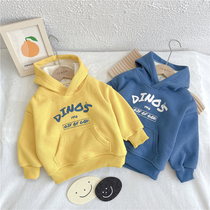 Childrens hooded sweater 2021 Spring and Autumn new boy baby early autumn outfit plus velvet hem Korean long sleeve tide