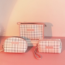 Plaid cosmetic bag womens portable large capacity hand out travel cosmetics storage bag advanced sense 2021 new