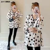 Pregnant women dress long sleeve polka dot top spring summer tide loose size shirt skirt spring and autumn