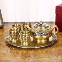 European metal vintage elephant wine set Bronze 6-piece set Kung Fu tea household crafts gift ornaments