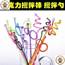 Creative plastic disposable mixing stick long handle thick milk tea cold drink color acrylic art stir stick