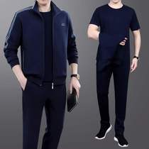 Hongxing Erke middle-aged and elderly sports suit 2021 new mens spring and autumn large size casual running sportswear three pieces