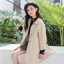 Girl bifacial cashmere big coat 2022 new ocean gas spring autumn clothing for children woolen wool coat for children in the middle of the year