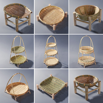Bamboo-made fruit tray Double-layer bamboo basket Dried Fruit Basket of Tea Dot Bamboo Tray Water Fruit Pan Tea Dot Basket Snack Handmade Bamboo Products