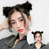 Double ball head wig female natural bud bun hair ornaments Dish hair device Fluffy simulation hair straight hair circle wig bag