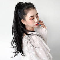 Qiansi high ponytail wig female black straight hair natural strap hair tail micro roll long hair braid
