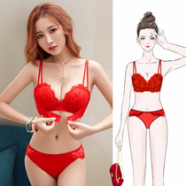 The year of life underwear suit womens summer big red panties Small chest gathered without rims Wedding bride lace bra