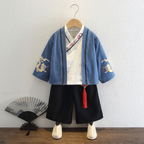 Boys Hanfu Spring and Autumn Children Ancient Style Male Baby Chinese Style Childrens Ancient Clothes Cotton and Linen Three Set Autumn Young Men