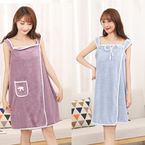 Coral velvet household bath skirt soft absorbent with pocket bow suspender bath towel women can wear can wrap Korea
