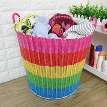 Plastic rattan woven desktop storage basket Storage blue bamboo basket Large rattan basket woven dirty clothes basket Finishing small basket