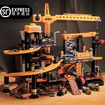 Parking lot childrens car building Boy puzzle baby break through the customs multi-function electric rail car toy