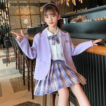 Girl jk uniform three-piece autumn new college style suit suit suit primary school student lattice dress little girl Autumn dress