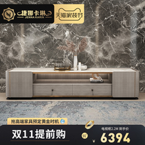Italian light luxury Rock board tea table TV cabinet combination Villa solid wood furniture Hong Kong style post-modern living room storage cabinet