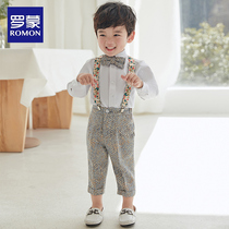 Luo Meng flower girl dress boy suit with pants boy baby birthday arrest week baby three-piece suit British