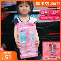 Large double door Magic refrigerator simulation house kitchen toy girl Mini children pink rabbit kitchenware