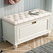 American shoe stool solid wood leather shoe cabinet into the house Multifunctional Sofa stool door wearing shoes stool home bench European style