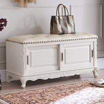 American solid wood shoe stool home door European style sitting shoe cabinet leather entrance door shoe stool locker