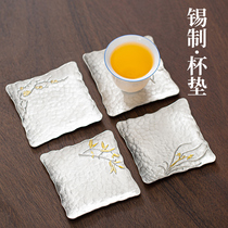 Zhisheng pure tin coaster kung fu tea ceremony accessories tea art heat insulation pad cup holder anti-hot tea saucer metal anti-slip pad