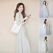 2021 New Early Autumn Imperial sister gentle wind long skirt knee French feminine shirt dress Noble