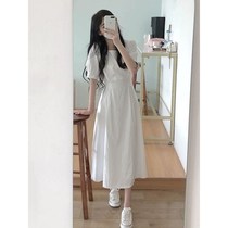 Xianqi white dress female autumn Platycodon grandiflorum French waist long skirt first love fairy dress temperament knee skirt